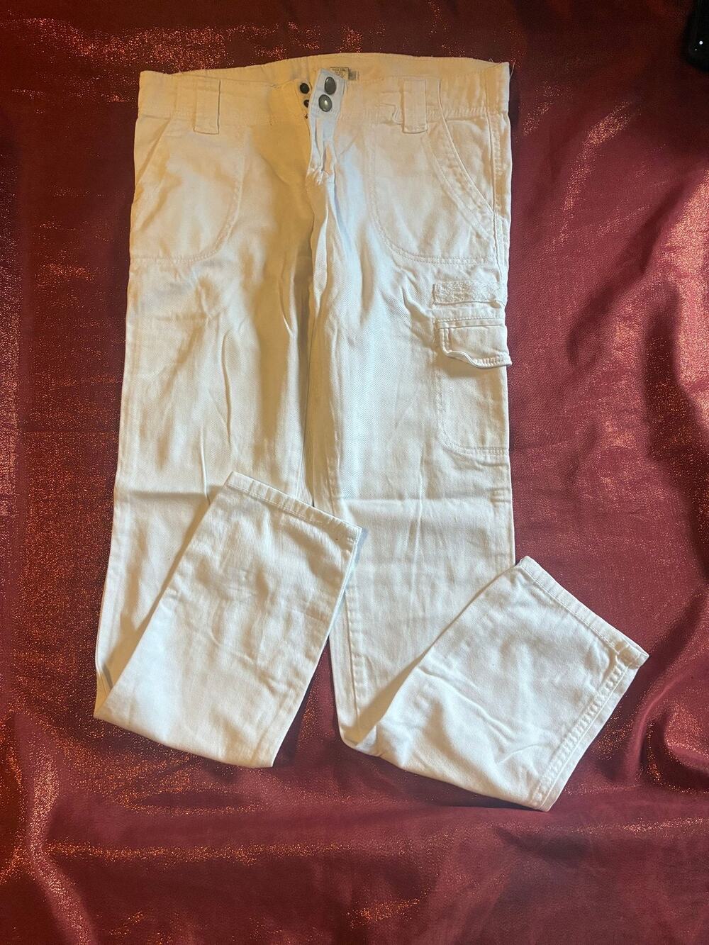 Kenar Pants Womens 27 White Cargo Straight Leg Button Fly Flap Pocket Cotton